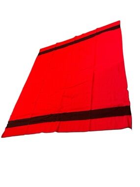 Vintage Faribo Wool Blanket Red Black Stripe Large Camp Bed 84" x 71" Made USA